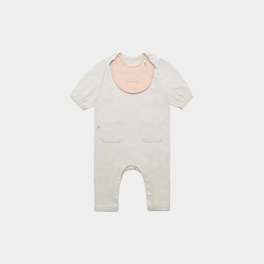 スタイとカバーオールのセット(ベージュ×ピンク)|出産祝いにおすすめ