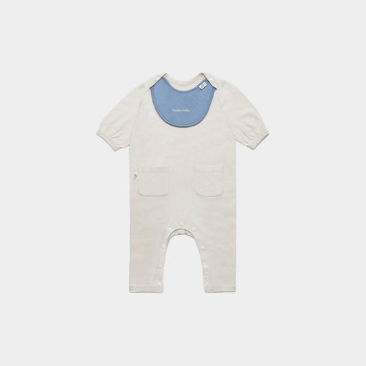 スタイとカバーオールのセット(ベージュ×ブルー)|出産祝いにおすすめ