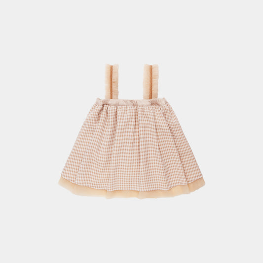 チュチュ&スカート 重ねオーガンジー×チェック(ベージュ)