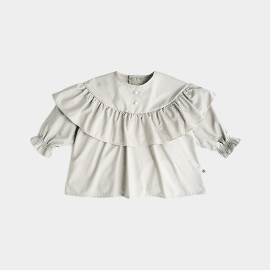 (お食事エプロン)スモッグブラウス+収納巾着袋付き Lグレー