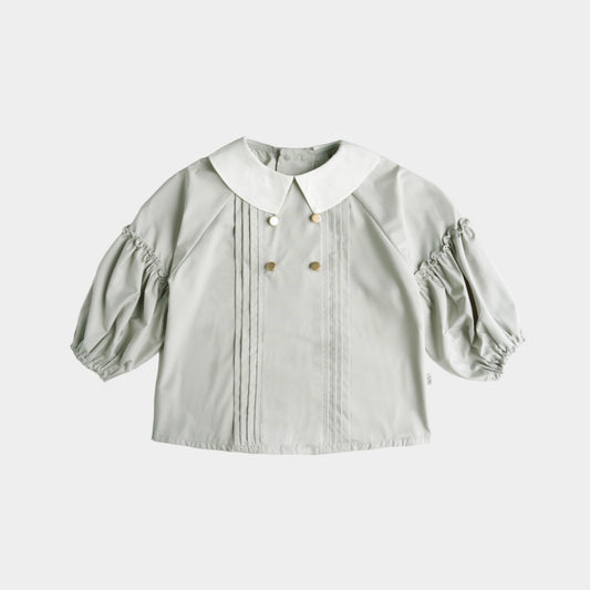 (お食事エプロン)ピンタックブラウス+収納巾着袋付き Lグレー