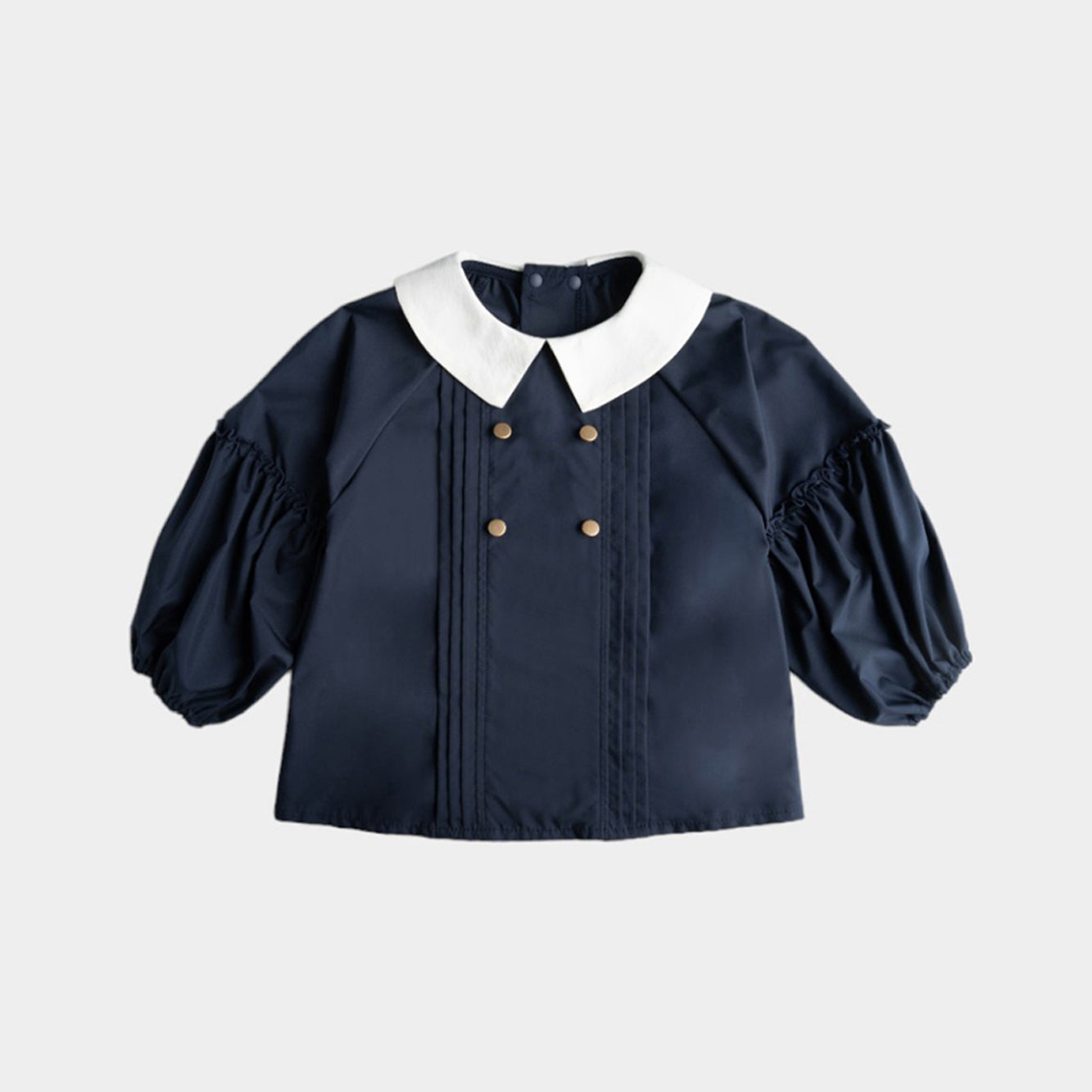 (Hajikuエプロン)ピンタックブラウス+収納巾着袋付き ネイビー|出産祝いにも