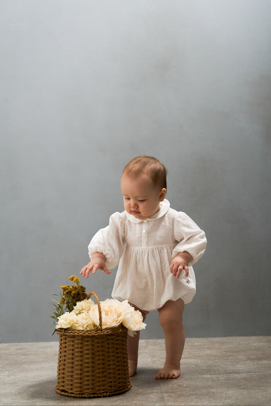 ガーゼワッシャー ボディスーツ(シロ)