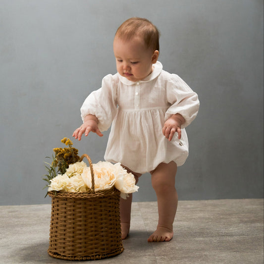 ガーゼワッシャー ボディスーツ(シロ)|ベビー服