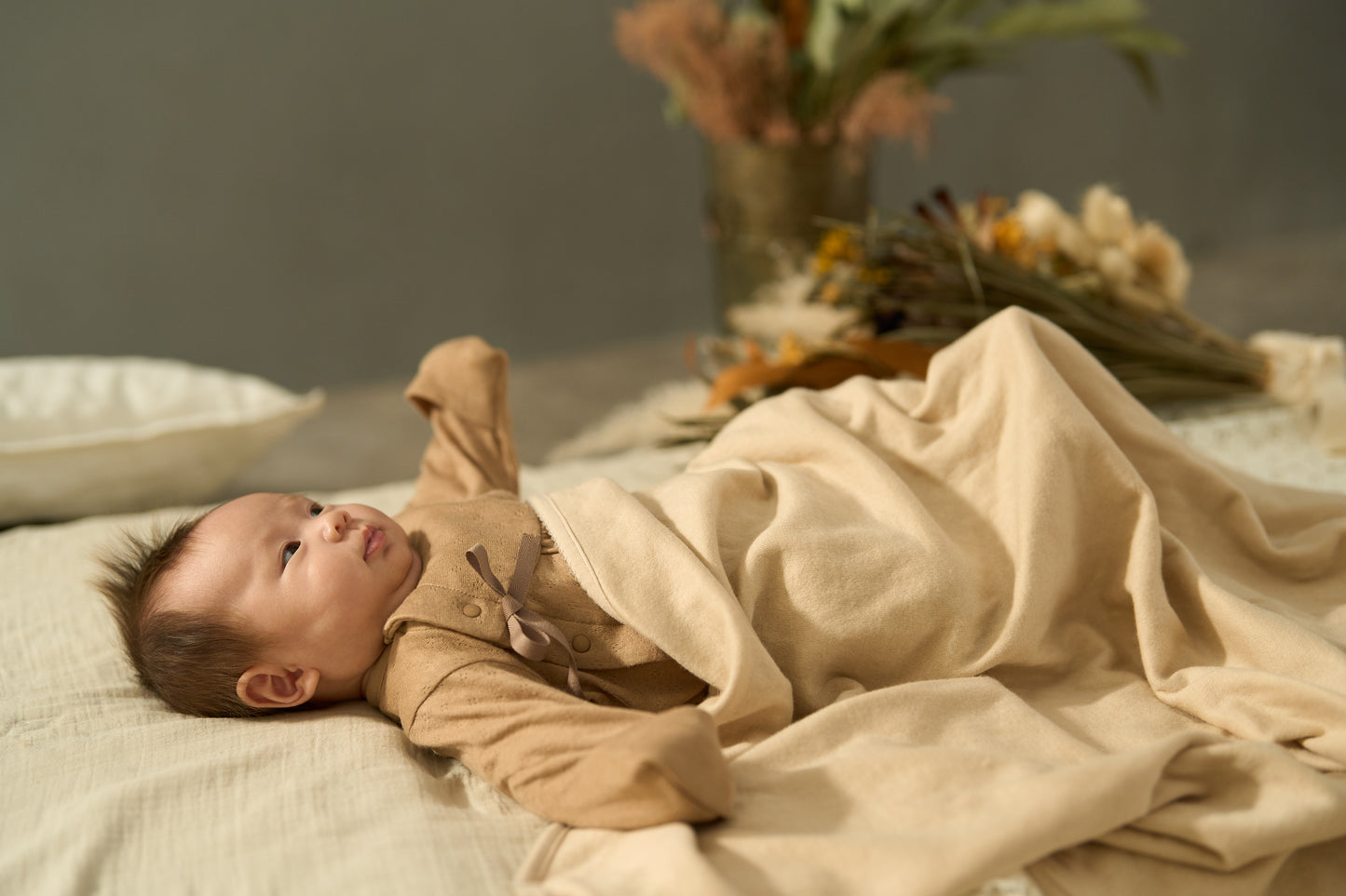 おくるみ(スマイルコットン)ベージュ 【日本アトピー協会推薦品】|名入れ可能