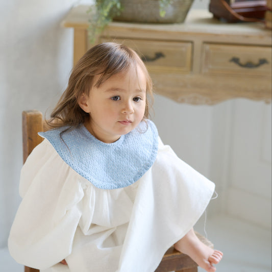 スタイ 綿レース玉小(サックス)【名入れ可能】