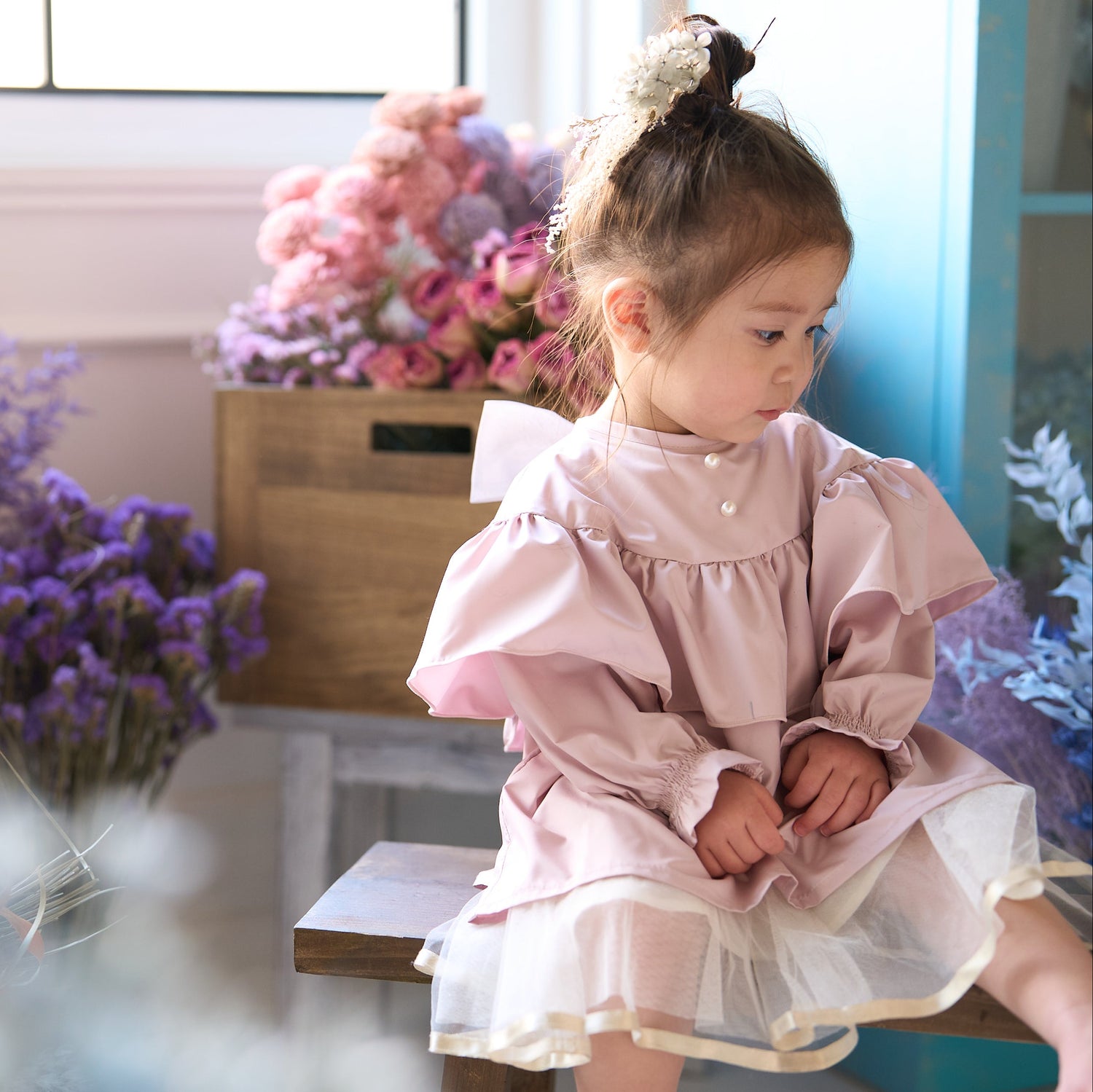 (Hajikuエプロン)スモッグブラウス+収納巾着袋付き ピンク|出産祝いにも