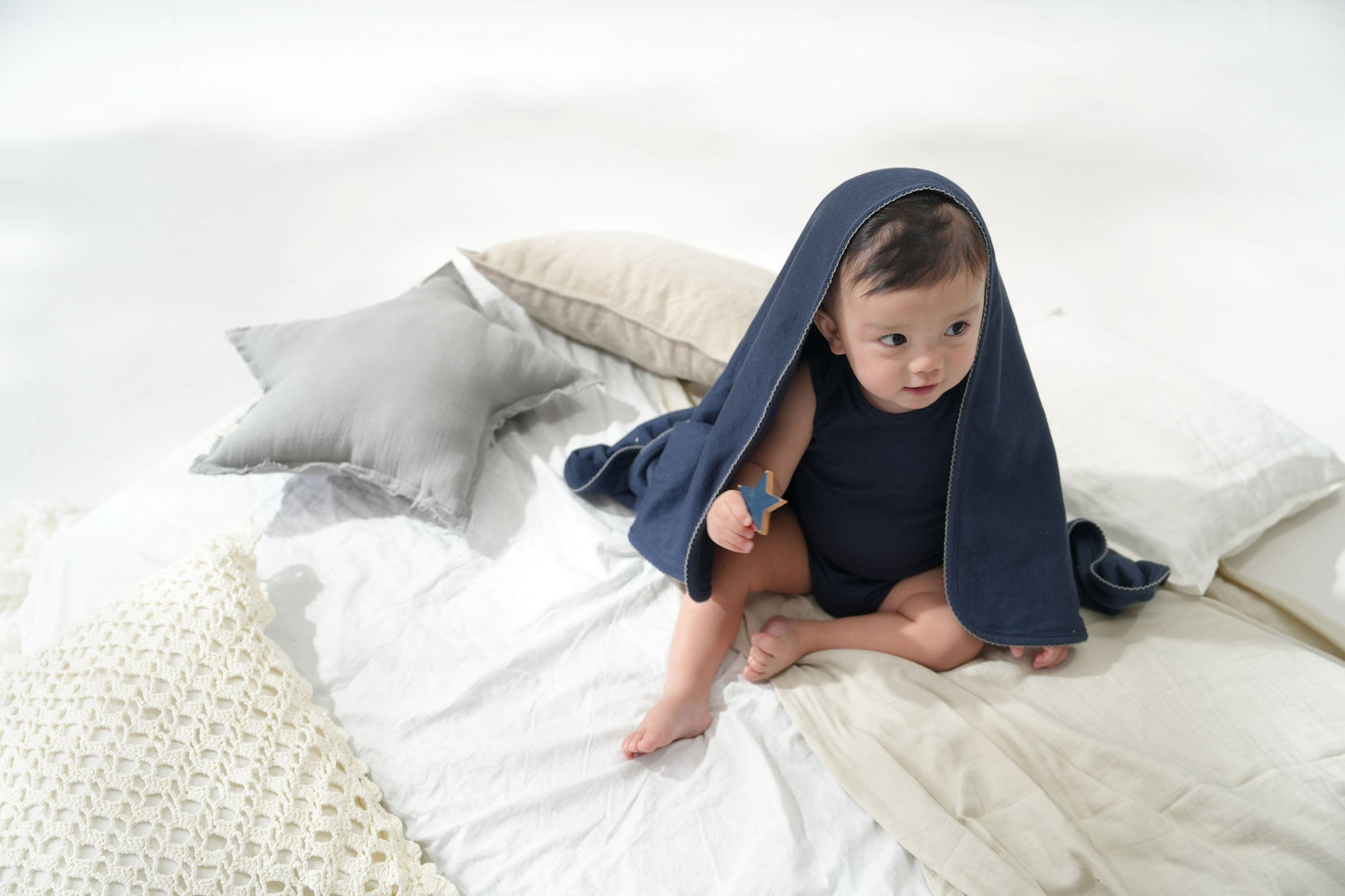 おくるみ(スマイルコットン)ネイビー 【日本アトピー協会推薦品】|名入れ可能