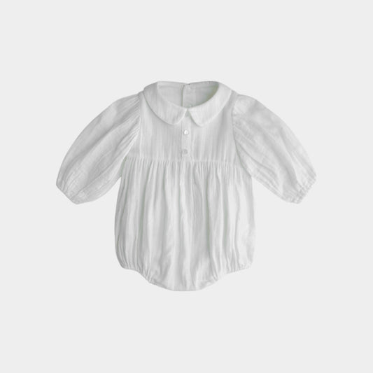 ボディースーツ(シロ)・先染めチェックスタイ(ベージュ) 2点セット