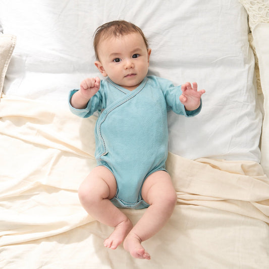長袖ボディスーツ(スマイルコットン)ブルー 【日本アトピー協会推薦品】|ベビー服