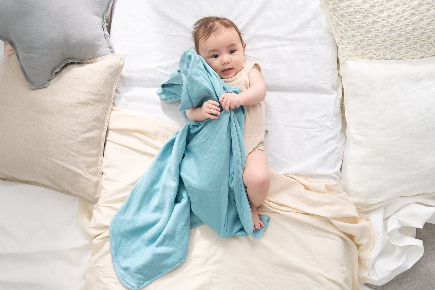おくるみ(スマイルコットン)ブルー 【日本アトピー協会推薦品】|名入れ可能