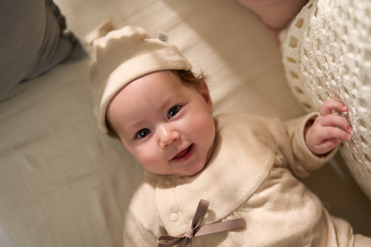 新生児 帽子(スマイルコットン)ベージュ 【日本アトピー協会推薦品】