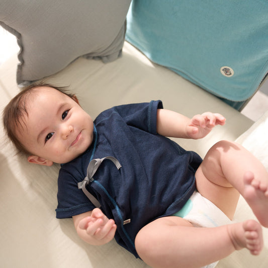 短肌着(スマイルコットン)ネイビー 【日本アトピー協会推薦品】|新生児~