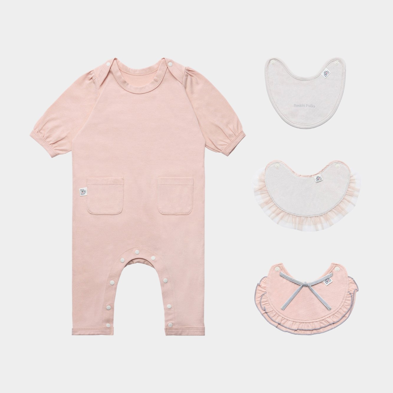 スタイとカバーオールのセット（ピンク)｜出産祝いにおすすめ