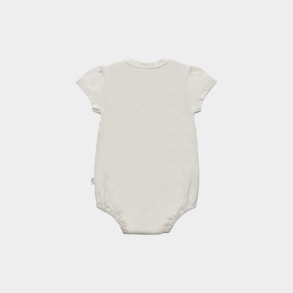 スタイと半袖ボディースーツのセット（ベージュ×ブルー)｜出産祝いにおすすめ