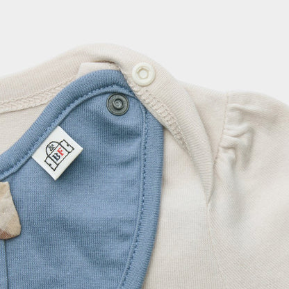 スタイと半袖ボディースーツのセット（ベージュ×ブルー)｜出産祝いにおすすめ