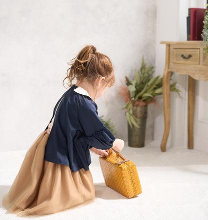 （お食事エプロン）ピンタックブラウス+収納巾着袋付き ３色