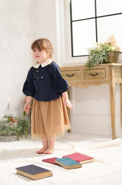 （お食事エプロン）ピンタックブラウス+収納巾着袋付き ３色