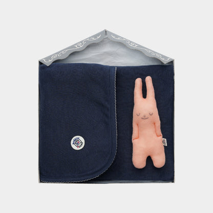 スマイルコットン　おくるみ・にぎにぎ　2点セット（ネイビー/ピンク）【日本アトピー協会推薦品】