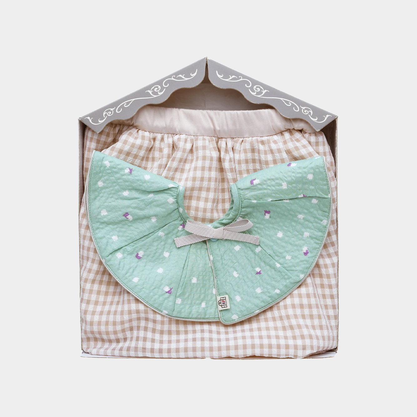 ウェーブローンプリントスタイ（グリーン）・チェックチュチュ（ベージュ） 2点セット｜出産祝いにおすすめ