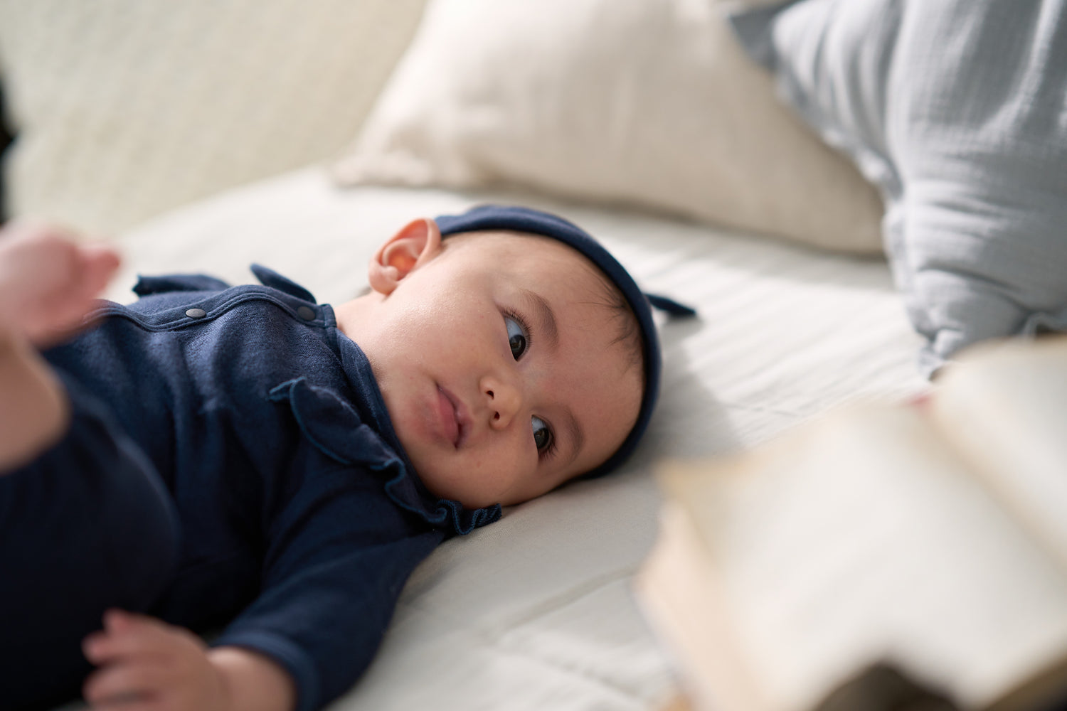 新生児　帽子（スマイルコットン）ネイビー 【日本アトピー協会推薦品】｜ベビーグッズ